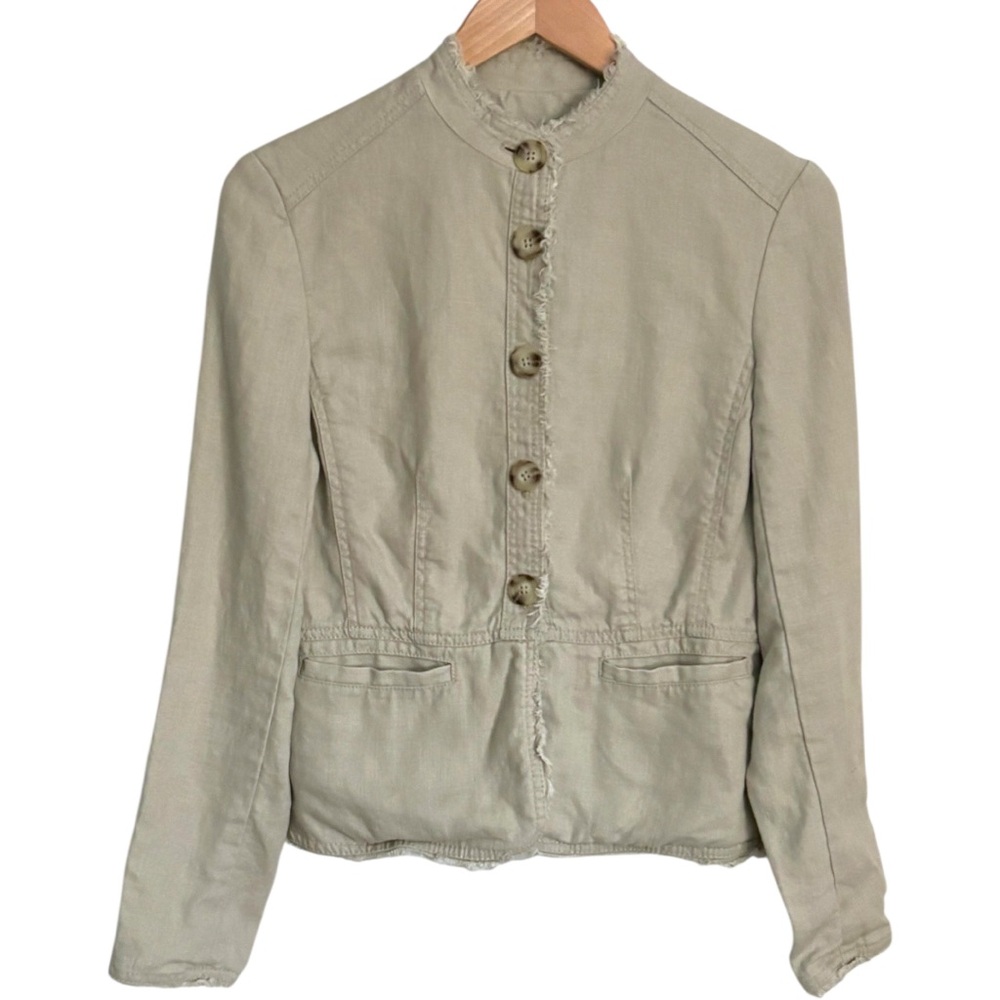 MICHAEL KORS Raw Edge Khaki Linen Jacket, size 4